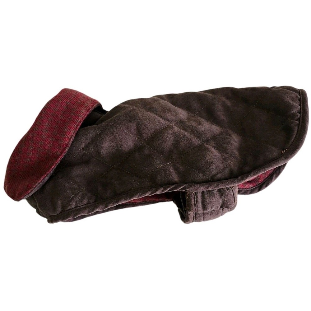 Woolrich Pet Quilted Jacket Brown Red 12.5" Collared Hook and Loop Closure - Picture 6 of 8